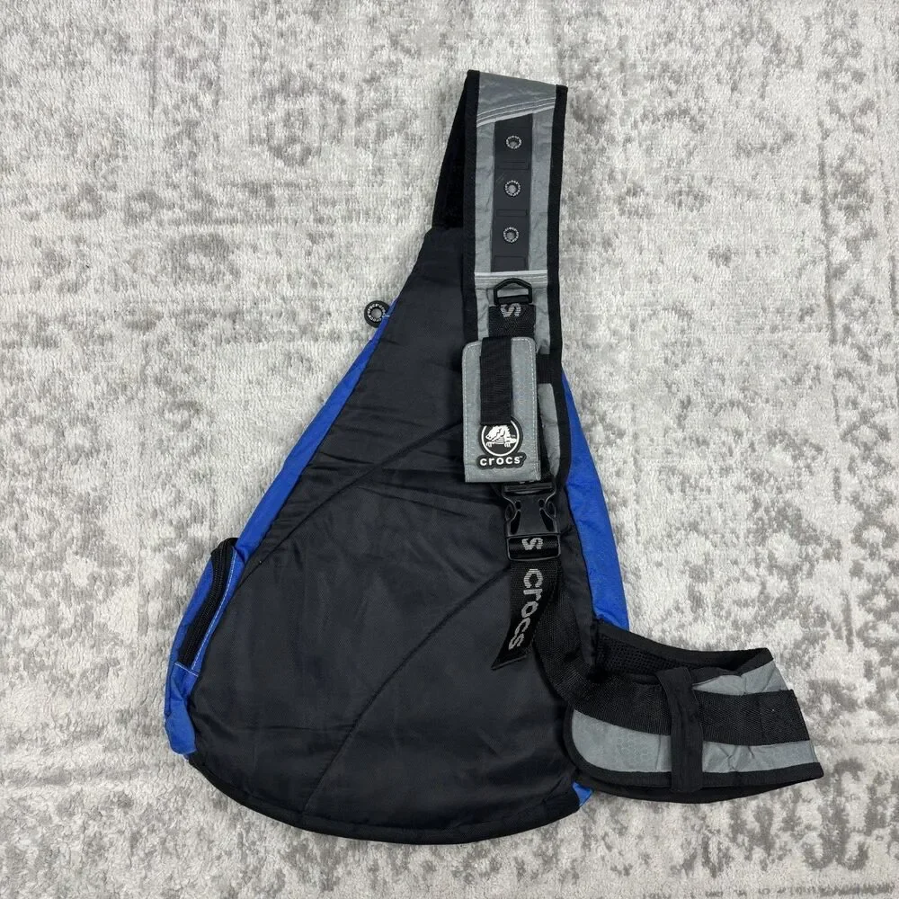 Vtg Crocs Sling Backpack Bag Royal Blue Silver Single Strap Crossbody Travel